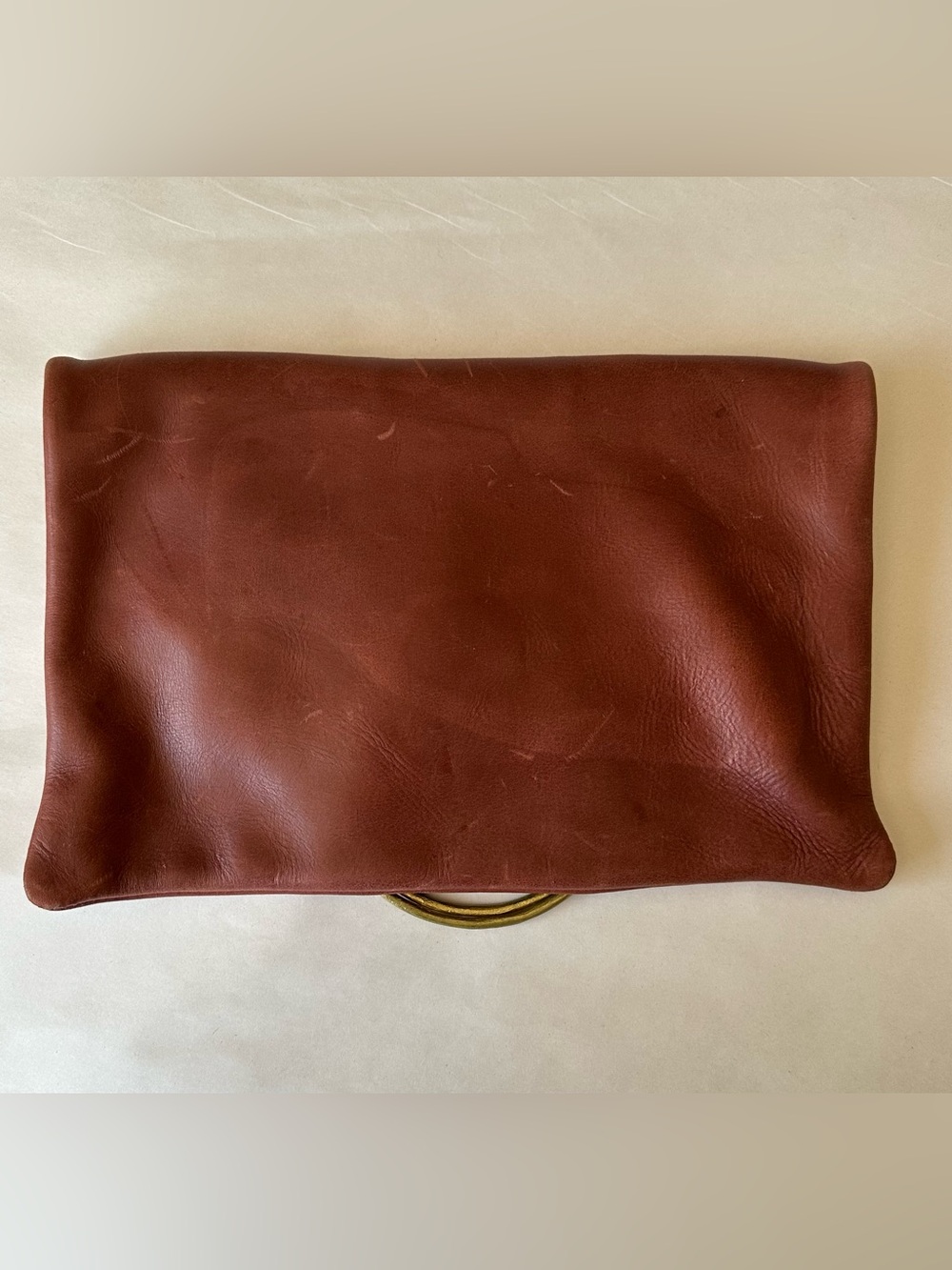Parker Clay Nyala Foldover Clutch Leather Minimalist Envelope Bag Tan - Picture 11 of 14